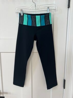 Lululemon Black Leggings with Teal Stripe Waistband